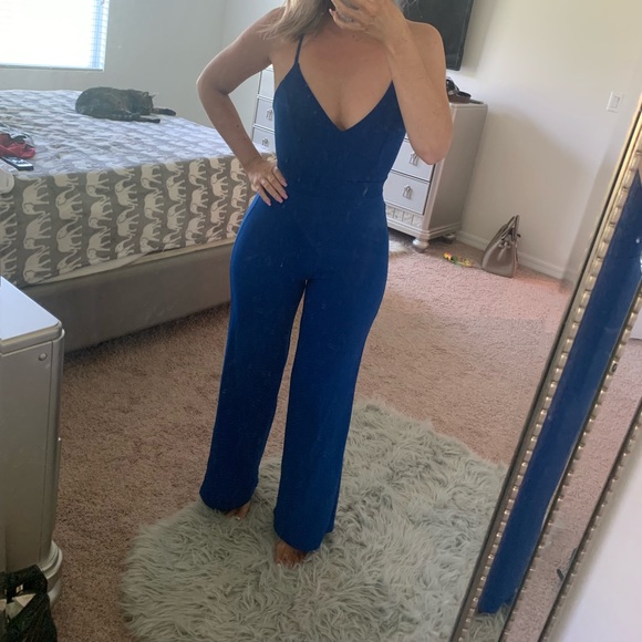 Royal blue jumpsuit w/ lace back - Picture 2 of 6